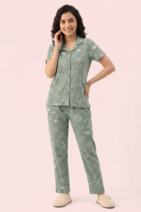 Zivame Knit Cotton Pyjama Set - Iceberg Green — thumbnail 2